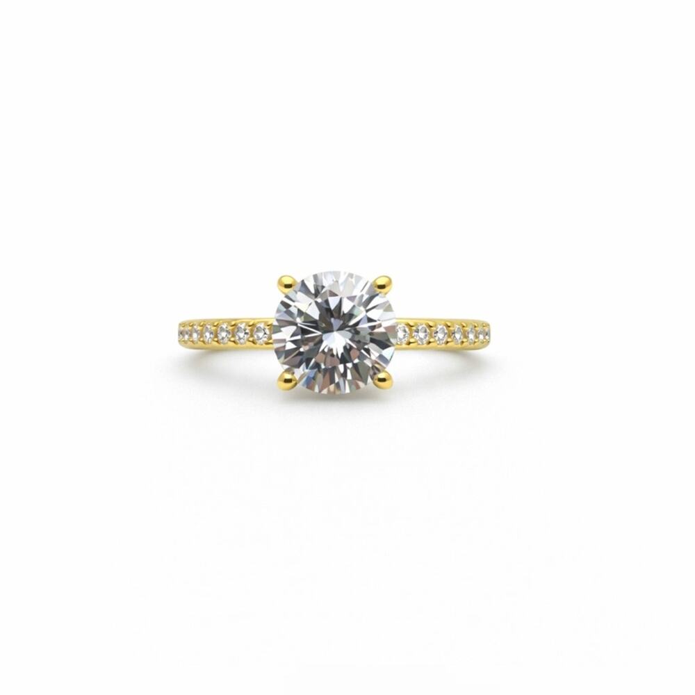 2.5ct 925 Moissanite YG Solitaire Engagement Ring with Pavé Band